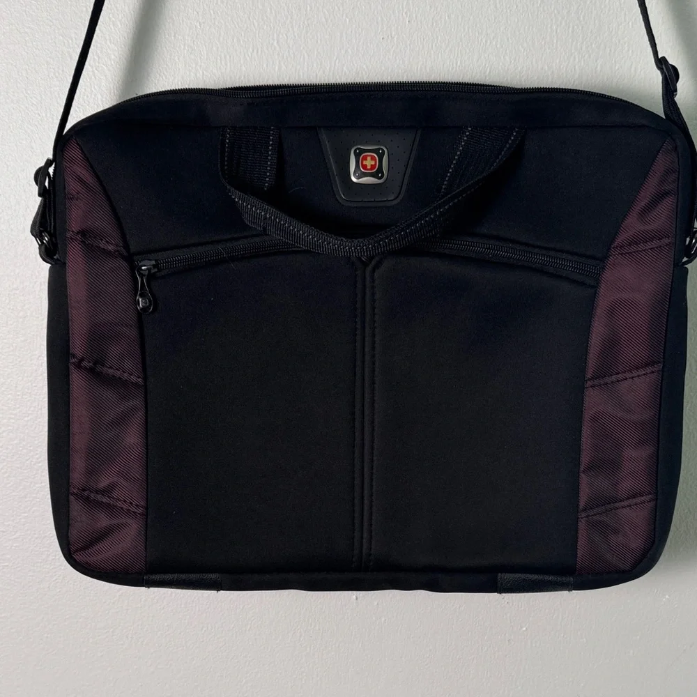 Swiss Gear Stylish Black and Maroon Men's Messenger Crossbody‎ Laptop Bag